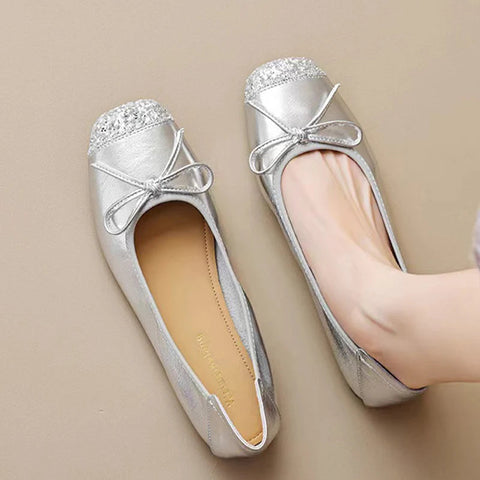Women Flats Bow Ballet Dance Shoes Elegant Shallow Soft Sole Sandals 2024 Autumn Designer New Shoes Dress Party Mujer Zapatillas