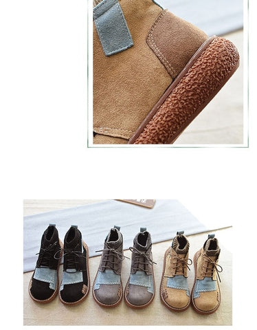 Handgemachte Retro-Winterstiefeletten mit Khaki-Nähten 