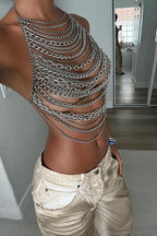 Stylish Metal Chain Halter Backless Cutout Cami Top
