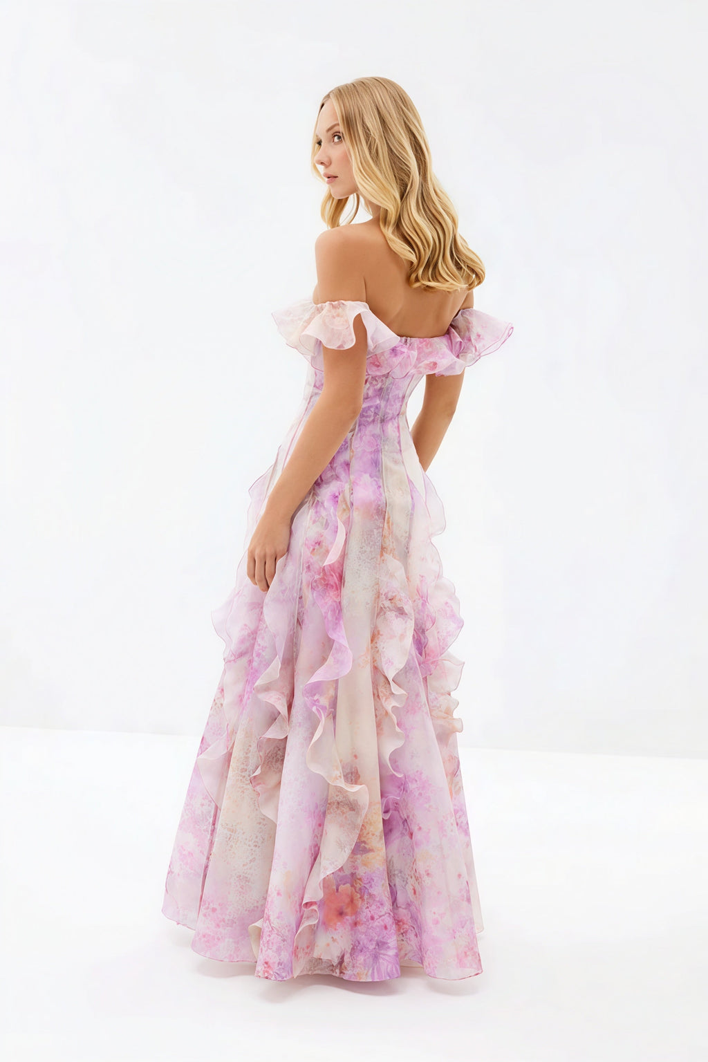 Sheer Ruffle Off Shoulder Beach Maxi Dress