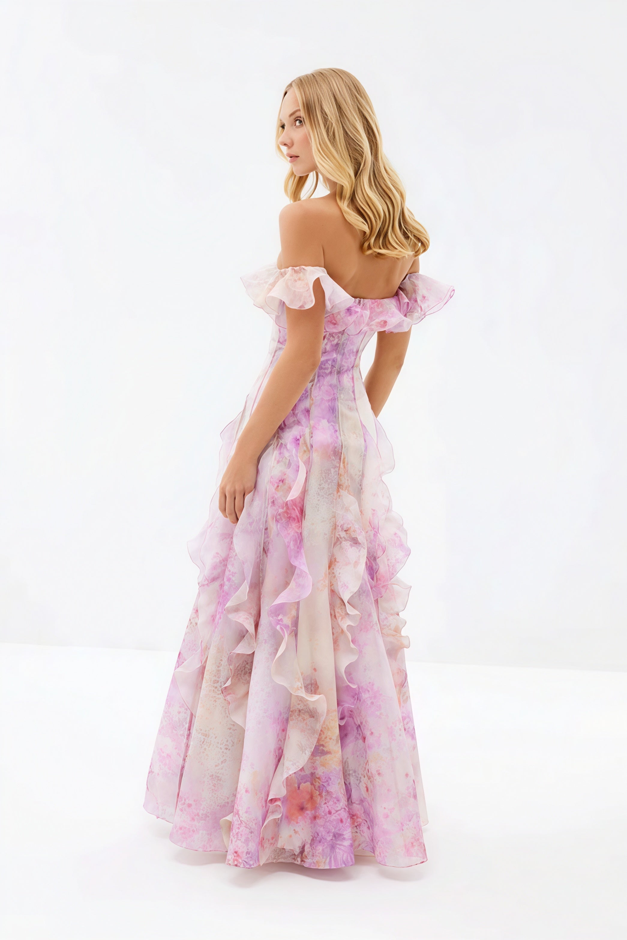 Sheer Ruffle Off Shoulder Beach Maxi Dress