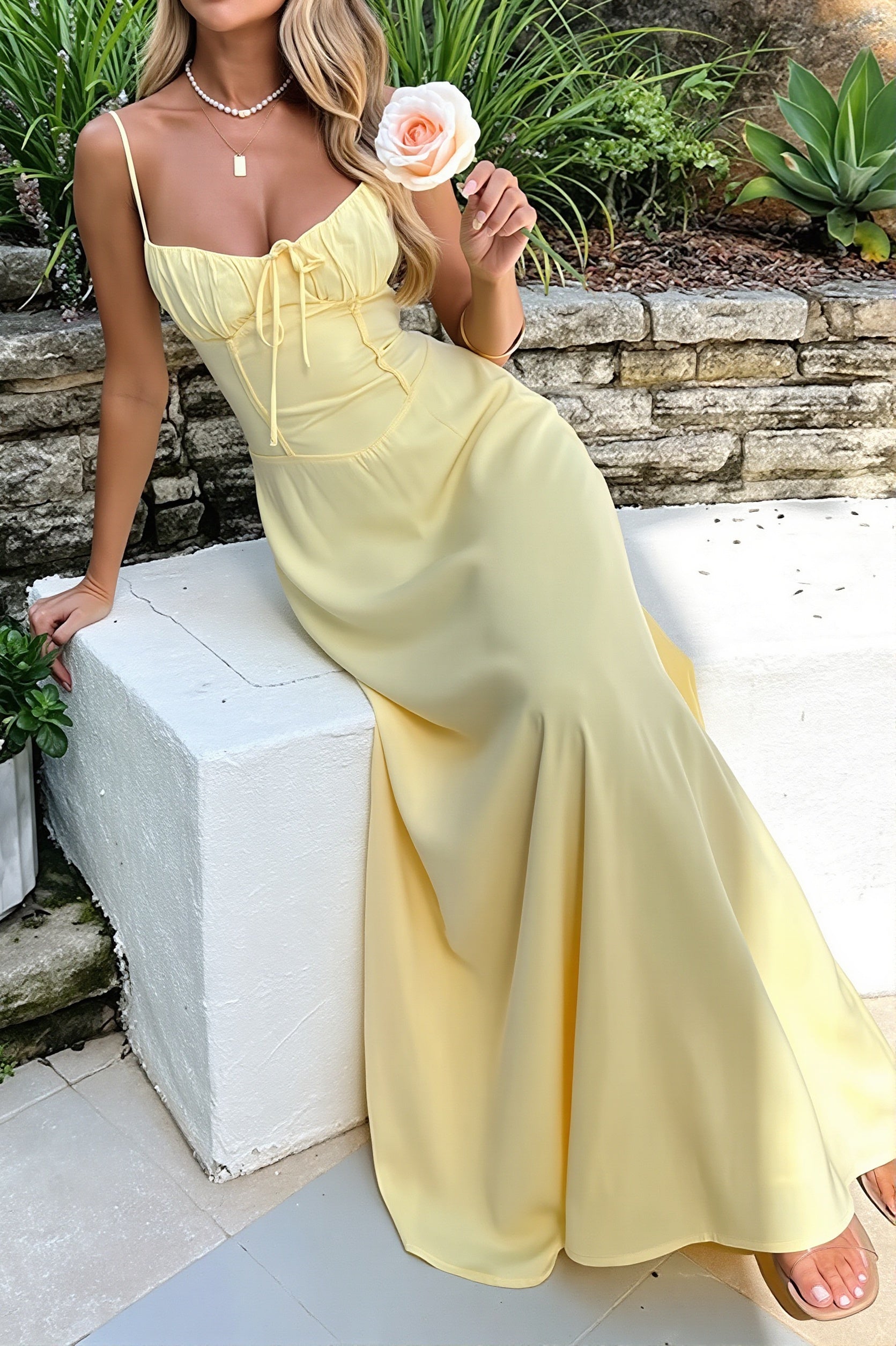 Elegant Solid Tie Bodycon Maxi Dress