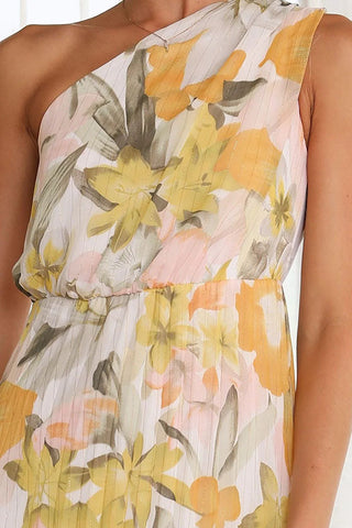 Maxikleid mit Blumenmuster, One-Shoulder-Träger und elastischer Taille 