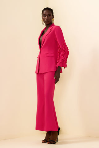 Solid Frill Long Sleeeve Blazer & High Waist Pants Set