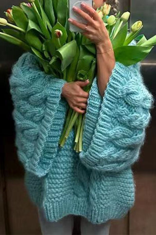 Round Neck Oversized Cable Knit Sweater