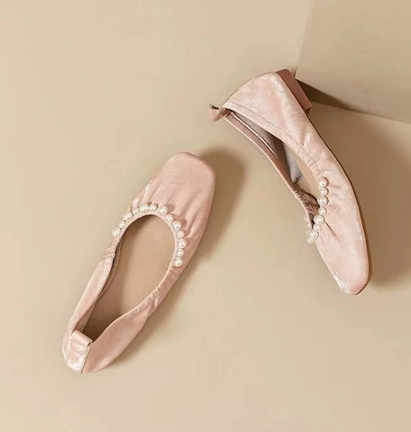 Zapatos planos con punta cuadrada y cuentas para mujer, zapatos de ballet elegantes y poco profundos con suela suave para baile, zapatos de fiesta de otoño 2024, zapatos cómodos. 