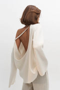 Cotton Pullover Open-Back Loose Sexy Knit Top