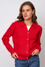 Solid V Neck Button Down Cardigan