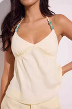 Minimalist Sexy Solid Beaded Halter Top