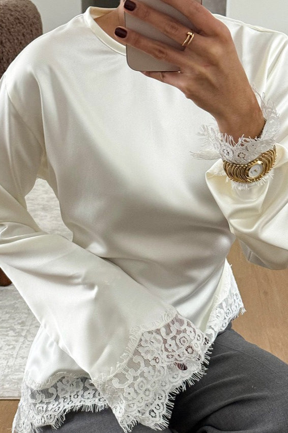 Lace Panel Solid Casual Blouse