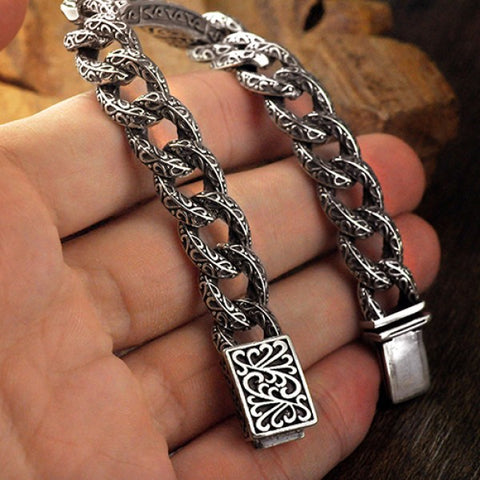 Sterling Silver Ivy Pattern Curb Chain Bracelet