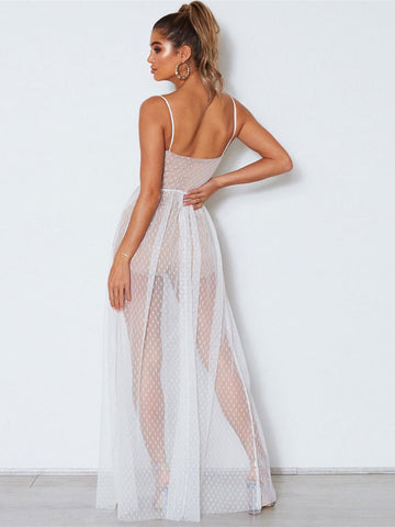 V-Neck Maxi Dress Sexy Polka Dot Floor Length Dress