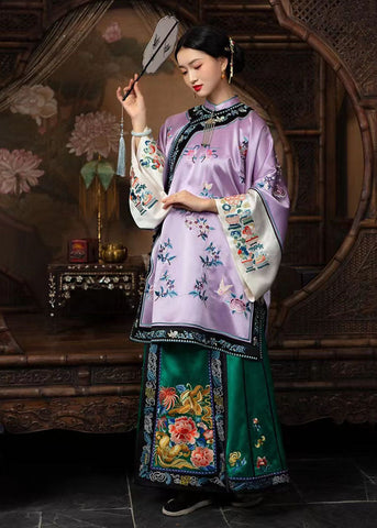 Chinesischen Stil Licht Lila Stehkragen Stickerei Seide Tops Armband Ärmel 