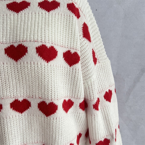 Suéter de punto con rayas de corazón rojo Lovey 