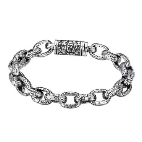Sterling Silver Carved Stone Texture Bracelet