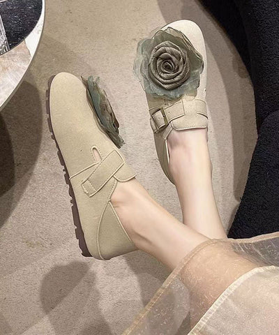Zapatos planos de piel sintética con estampado floral color caqui y empalme suave para mujer 