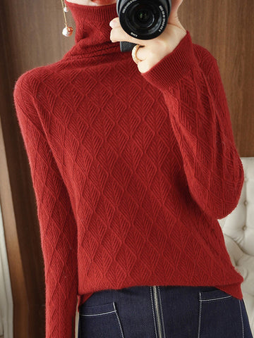 Suéteres de cuello alto y mangas largas de color liso 