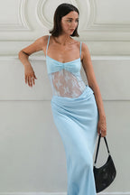 Solid Lace Splice Bodycon Maxi Dress