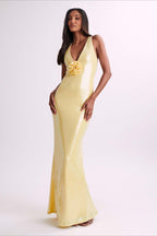 Backless Floral Sequin Maxi Dress