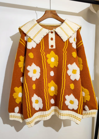 Suéter de punto con cuentas y jacquard con cuello marinero azul bonito para invierno 