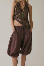Sexy Jacquard Lace Tie Cropped Halter Top