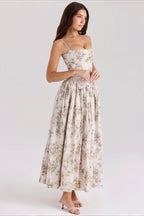 Floral Waist Tie Tube Cami Vacation Maxi Dress