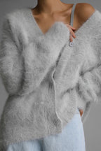 Faux Fur Blend V-Neck Cardigan