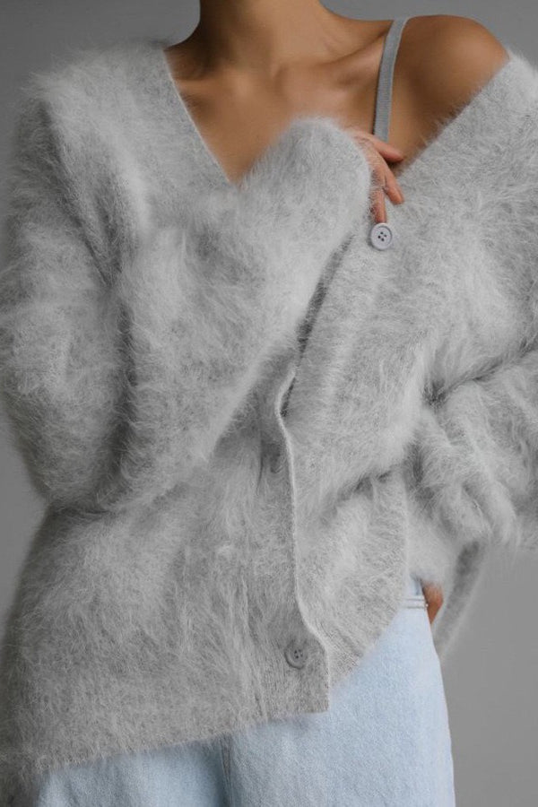 Faux Fur Blend V-Neck Cardigan