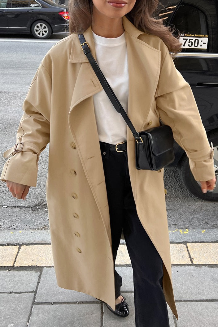 Chic Khaki Longline Double Breasted  Overcoat