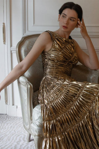 Vestido midi plisado metalizado Camila 