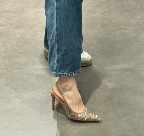 Sandalias de tacón alto con punta de diamante para mujer, con abertura en la espalda, versátiles y elegantes. 