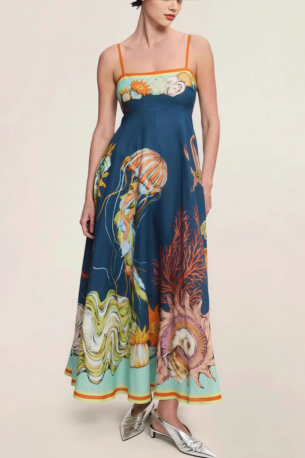 High Waist Print Cami Casual Maxi Dress