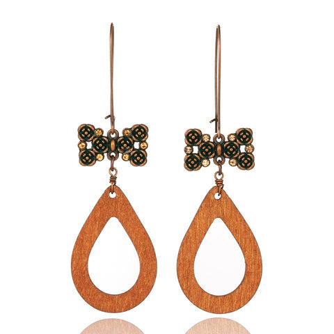 Pendientes vintage de madera con cuentas bohemias 
