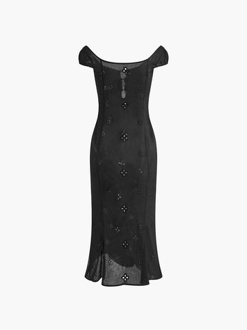Vestido midi de algodón con escote de cerradura 