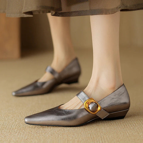 New Size 34-40 INS Brand Women Ballet Flats Shoes Soft Real Leather Pumps Shoes for Woman Strap Wedding T-Strap Heel Shoes
