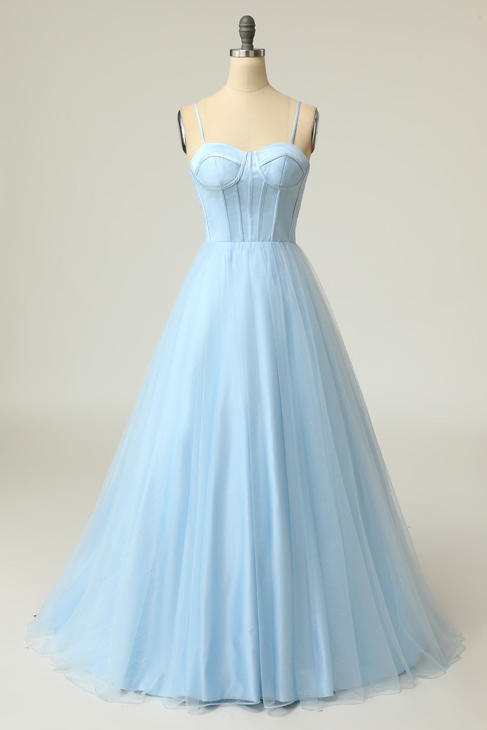 Langes, hellviolettes A-Linien-Abendkleid mit Spaghettiträgern
