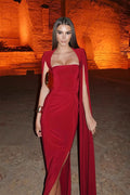 Elegant Square Neck Evening Maxi Dress