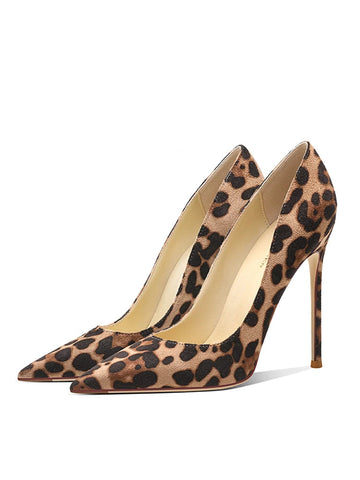 New suede leopard print high heels women's slim heels pointed toe single shoes fashionable and sexy shallow cut