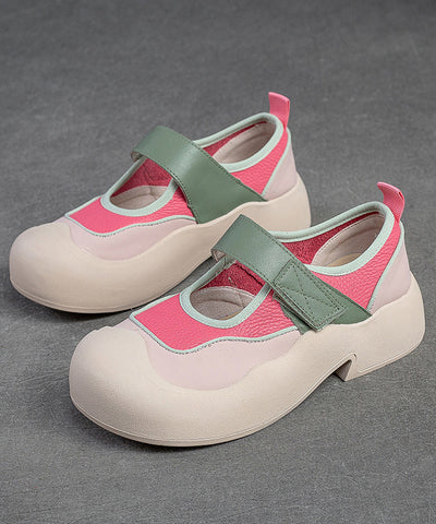 Lindos mocasines gruesos con correa de hebilla y empalme en color rosa 