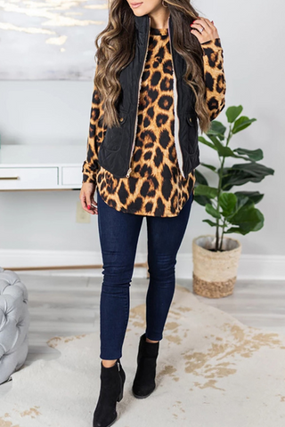 Casual Leopard O Neck Tops(3 Colors)