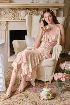 Ruffled Floral Asymmetrical Cami Maxi Dress