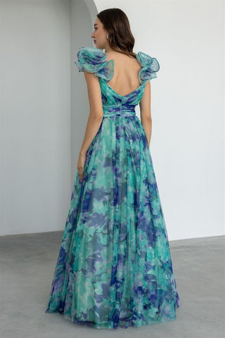Dana Printed Ruffle Chiffon Maxi Dress