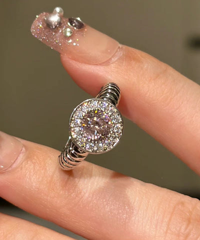 Anillos de plata de ley rosa con circonitas en forma de huevo de paloma DIY 