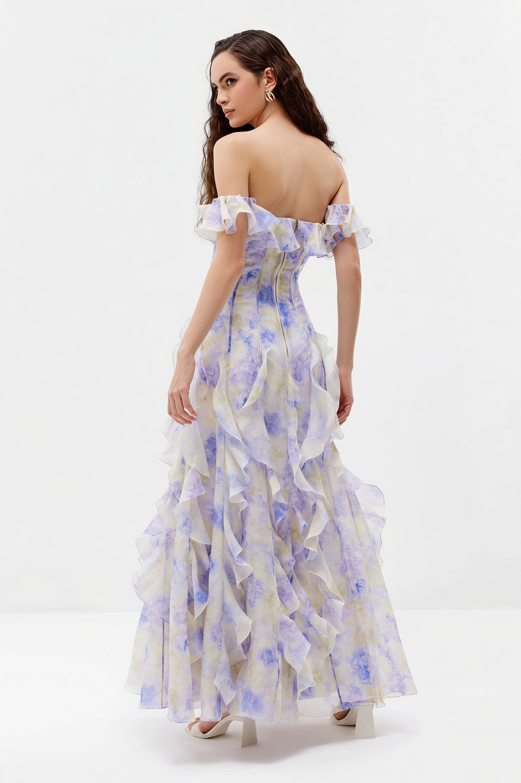 Sheer Ruffle Off Shoulder Beach Maxi Dress