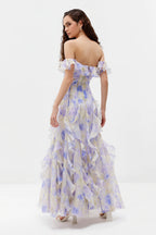 Sheer Ruffle Off Shoulder Beach Maxi Dress