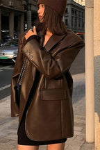Black PU Leather Blazer Jacket