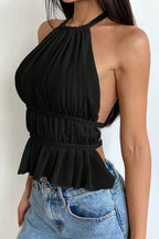 Chiffon Ruched Halter Tie Back Chic Tank Top