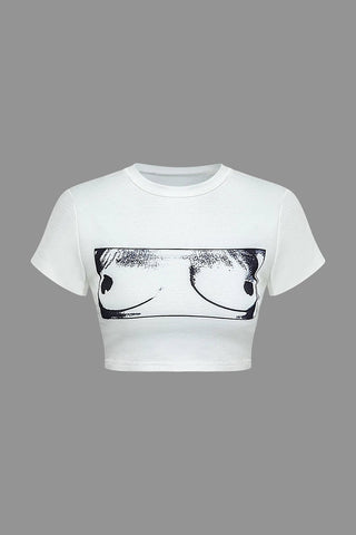 Camiseta corta de cuello redondo con estampado corporal en blanco y negro de Bossy 