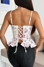 Floral Irregular Ruffle Tie Cami Top
