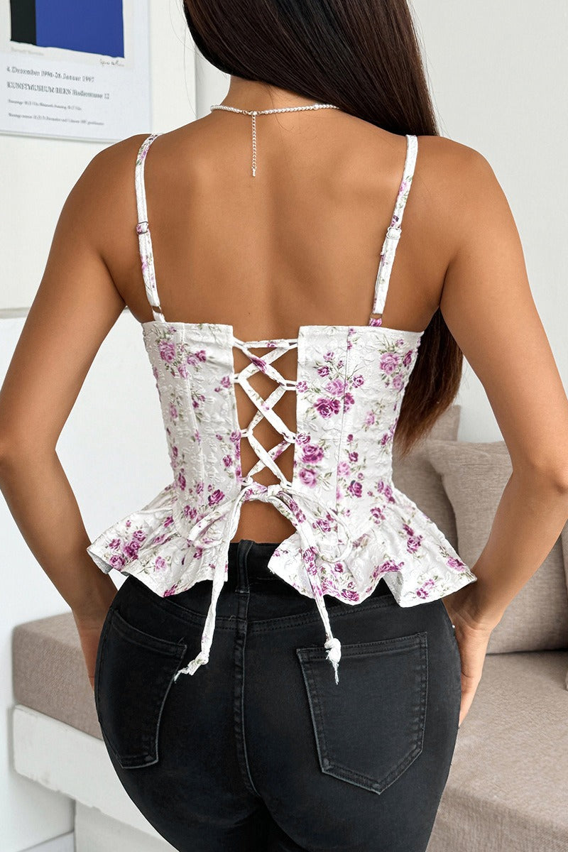 Floral Irregular Ruffle Tie Cami Top